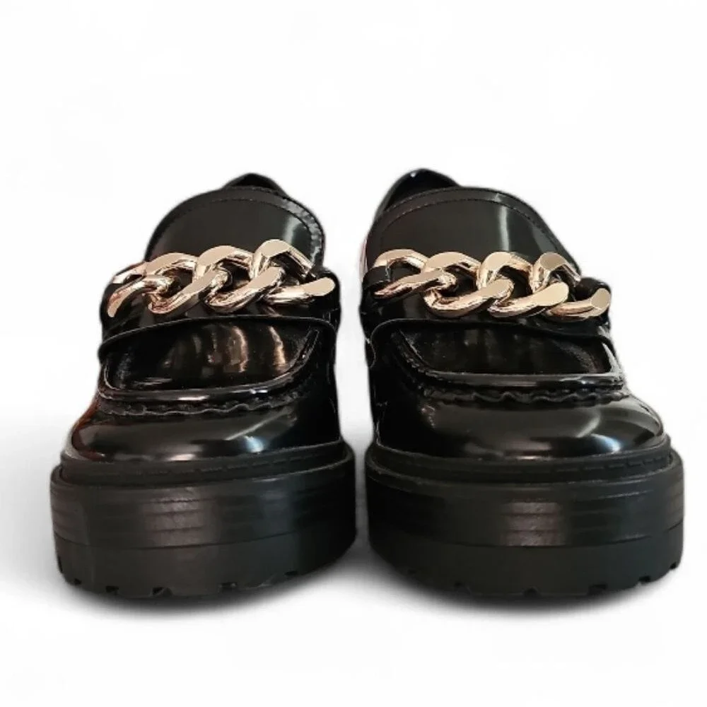 Guess Chunky Chain Loafers Women 9.5 Black Lug Sole Platform Preppy Goth